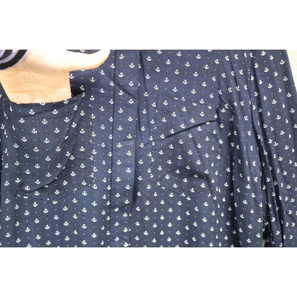 Per Se 3/4 Sleeve Nautical Button-Up Tunic-Size 1X-Soft-Anchors - Picture 3 of 11